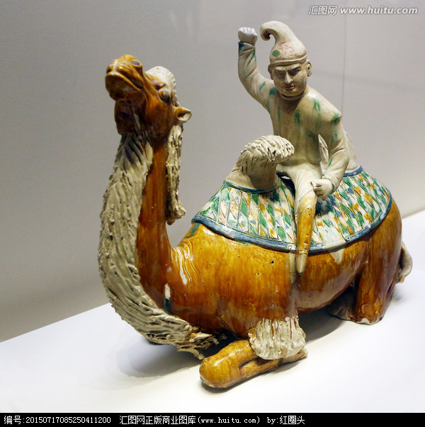 唐代三彩釉陶胡人騎臥駝俑,文物考古,文化藝術,攝影,匯圖網www.huitu.com