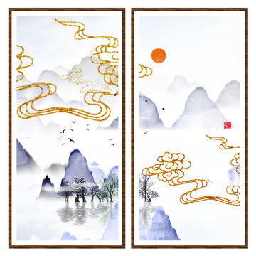 山水抽象裝飾畫,文化藝術,設計素材,設計模板,匯圖網