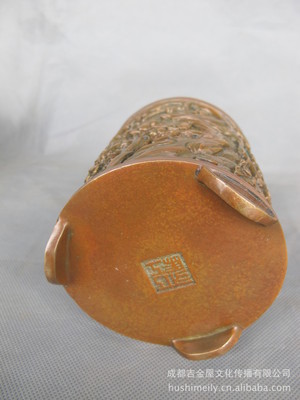 【梅花筆筒-文房用品、特色禮品、銅工藝品、藝術(shù)品、工廠來樣加工】價格,廠家,圖片,金屬工藝品,成都吉金屋文化傳播-